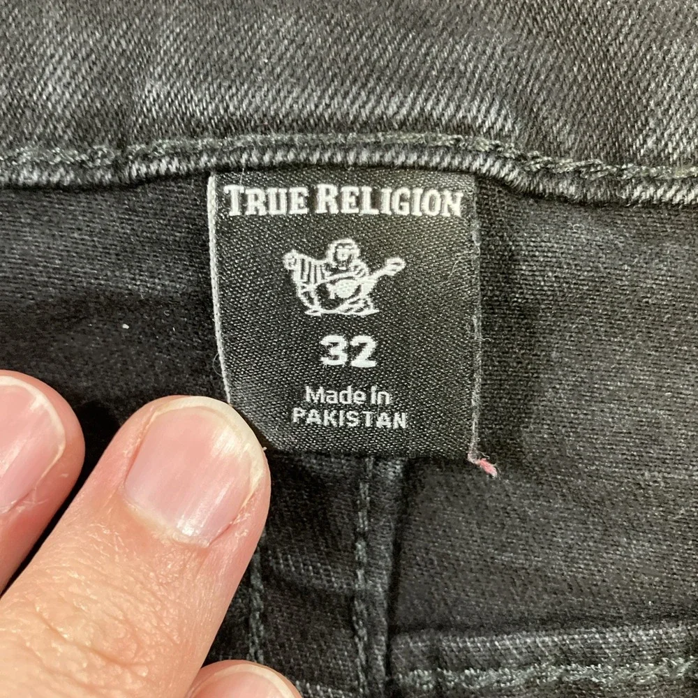True Religion Rocco Jeans Mens 32 Black Relaxed Skinny Flap Pocket Stretch 32x34
